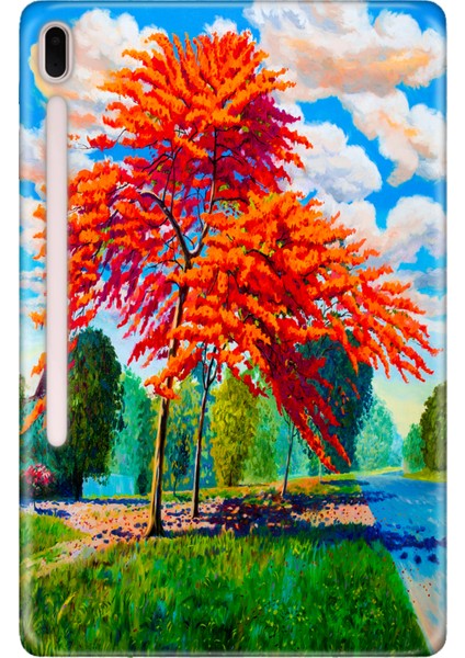 Samsung Galaxy Tab S7-Fe Lte SM-T737 Kılıf Tablet Için Desenli Silikon Kapak - Sonbahar