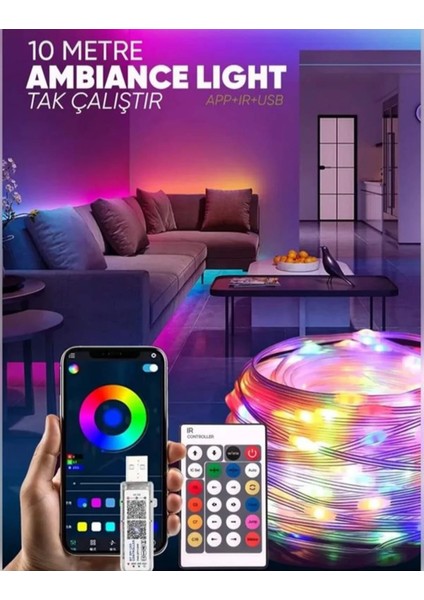 10 Metre Smart LED Kumandalı Yeni Nesil Sese Duyarlı Bluetoothlu -Usb Girişli Kumandalı modelleri