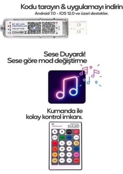 10 Metre Smart LED Kumandalı Yeni Nesil Sese Duyarlı Bluetoothlu -Usb Girişli Kumandalı indirimleri
