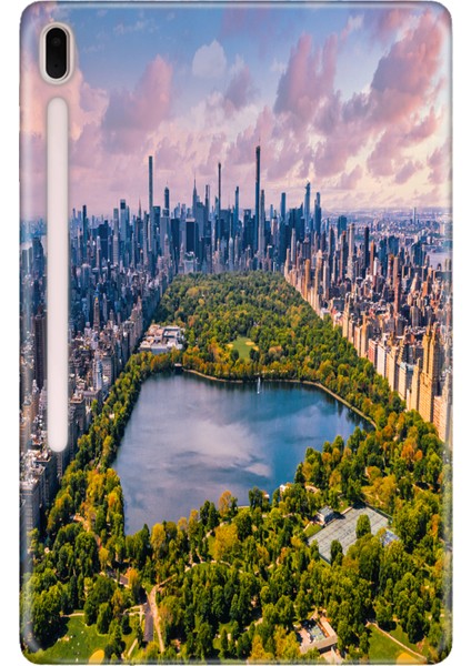 Samsung Galaxy Tab S7-Fe Lte SM-T737 Kılıf Tablet Için Desenli Silikon Kapak - Central Park
