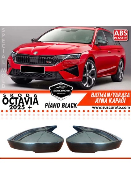 Skoda Octavia Mk4 Fl Makyajlı Sinyalli 2025 Sonrası Uyumlu Batman Yarasa Ayna Kapağı Piano Black Abs Plastik Sağ Sol Takım