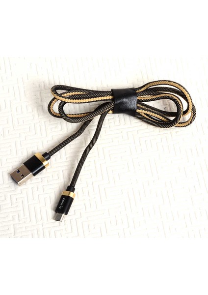 Siyah-Gold Poro Micro USB Kablo 1m