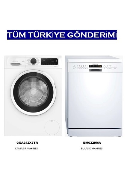 2 Li Set 9kg 1200 Devir Çamaşır Makinesi CGA242X3TR ve Bulaşık Makinesi ( 13 Kişilik 6 Programlı) BM6320MA
