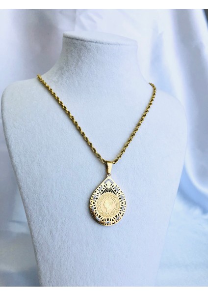 Taş Detaylı Çelik Yarım Kolye