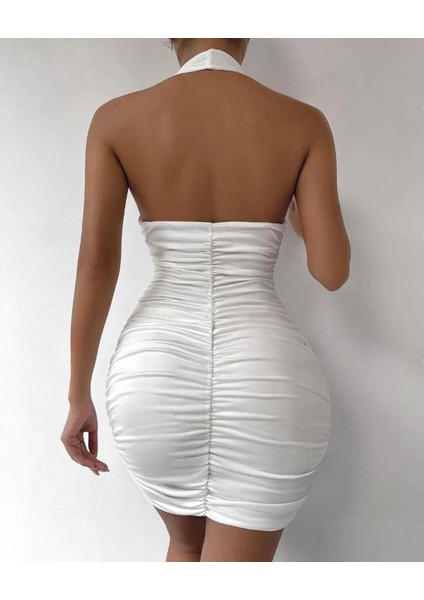 Boyundan Askılı Büzgülü Kadın Fantezi Gece Elbisesi fiyatları