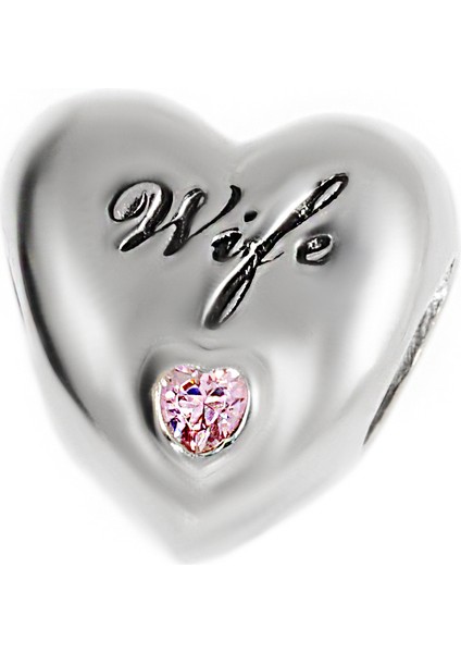 Kadın 'wife' Yazılı Eşimi Seviyorum Temalı Gümüş Charm