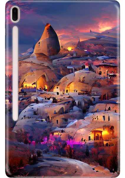 Samsung Galaxy Tab S7-Fe Lte SM-T737 Kılıf Tablet Için Desenli Silikon Kapak - Kapadokya Çizim