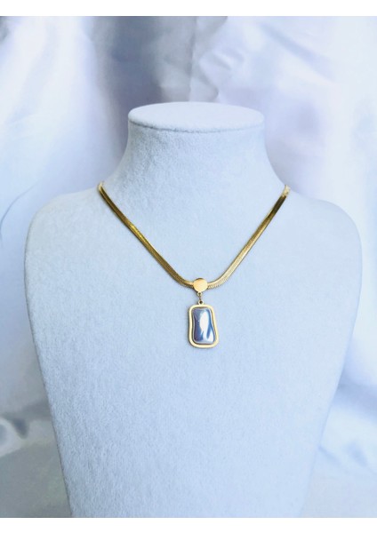 Beyazsedef Taşlı Çelik Kolye