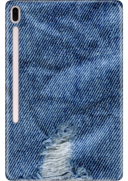 Samsung Galaxy Tab S7-Fe Lte SM-T737 Kılıf Tablet Için Desenli Silikon Kapak - Jean