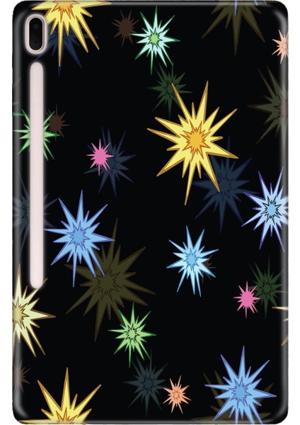 Samsung Galaxy Tab S7-Fe Lte SM-T737 Kılıf Tablet Için Desenli Silikon Kapak - Renkli Yıldızlar