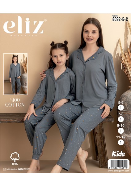 Anne Kız % 100 Cotton Uzun Kollu Pijama Takımı