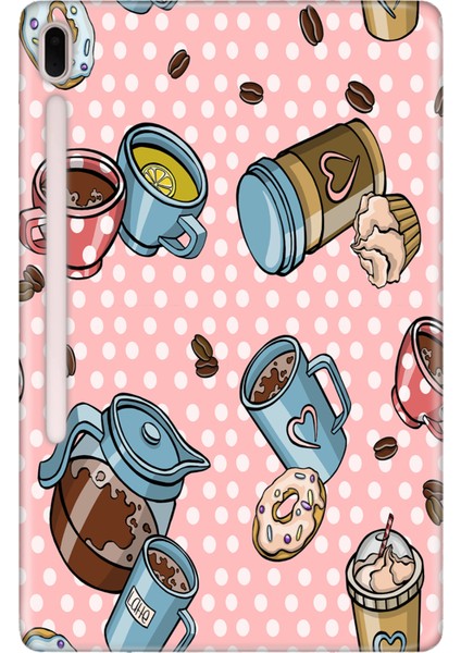 Samsung Galaxy Tab S7-Fe Lte SM-T737 Kılıf Tablet Için Desenli Silikon Kapak - Kahve Molası