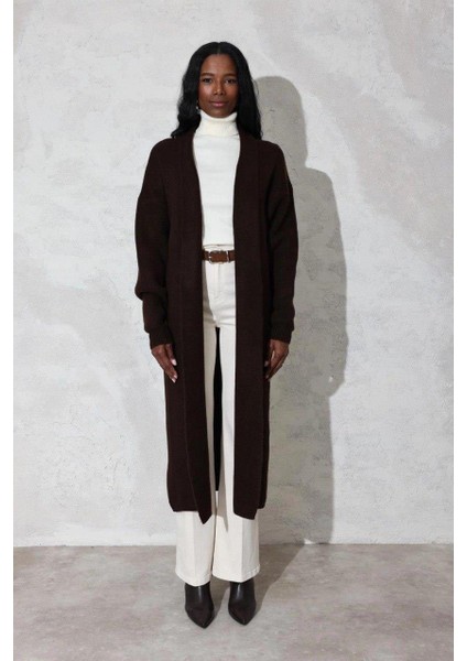 125 cm Uzun Acı Kahve Oversize Kadın Hırka