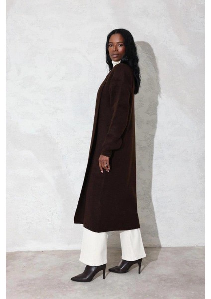 125 cm Uzun Acı Kahve Oversize Kadın Hırka modelleri
