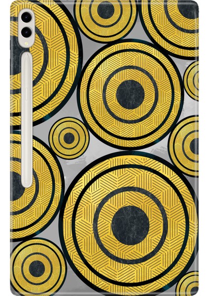 Samsung Galaxy Tab S8 Ultra SM-X900 14.6" Kılıf Tablet Için Desenli Silikon Kapak - Golden Black