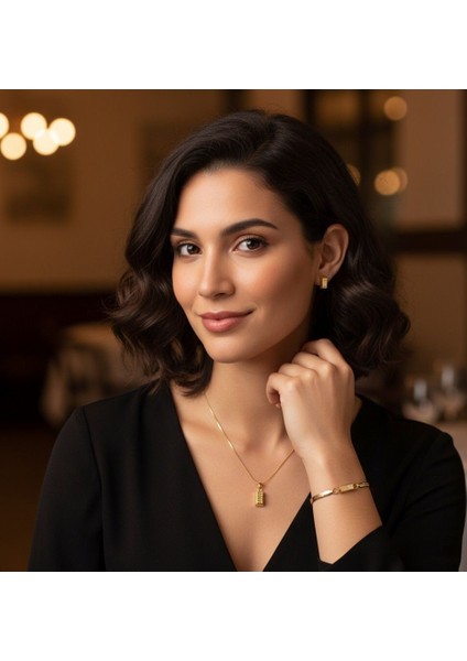 Vip Çelik Külçe Altın Model Kolye Küpe Seti - Kararmaz Gold Takı Kombini fiyatları