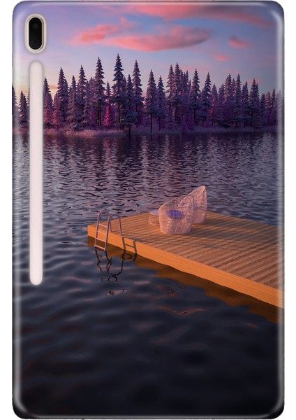 Samsung Galaxy Tab S7-Fe Lte SM-T737 Kılıf Tablet Için Desenli Silikon Kapak - Romantik Rıhtım