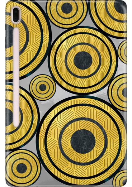 Samsung Galaxy Tab S7-Fe Lte SM-T737 Kılıf Tablet Için Desenli Silikon Kapak - Golden Black