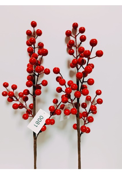 Yapay Dal Kokina 2 Adet 50 cm Kırmızı Küçük Boy(4 Kafalı) Yeni Yıl Yılbaşı