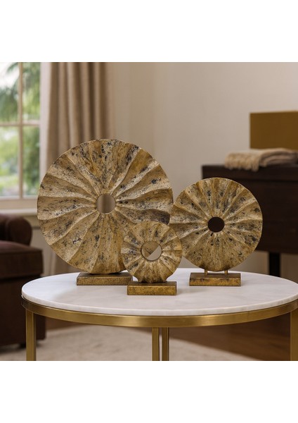 Dekoratif 3'lü Yuvarlak Lüks Set - Traverten