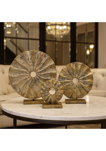 Dekoratif 3'lü Yuvarlak Lüks Set - Traverten fırsatları