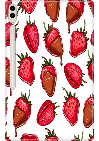 Samsung Galaxy Tab S8 Ultra SM-X900 14.6" Kılıf Tablet Için Desenli Silikon Kapak - Çilek