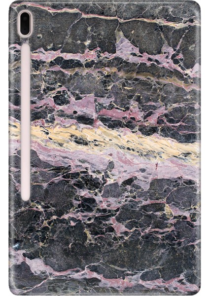 Samsung Galaxy Tab S7-Fe Lte SM-T737 Kılıf Tablet Için Desenli Silikon Kapak - Natural Mermer