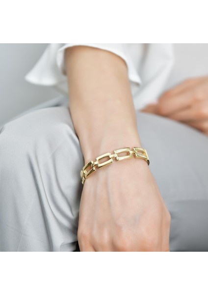 14 Ayar Altın Zincir Desenli Kelepçe Bilezik