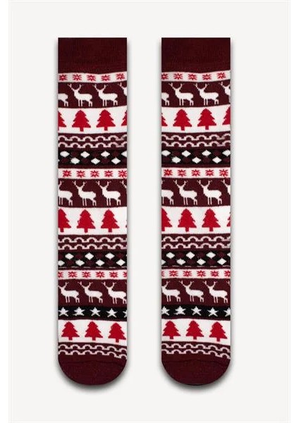Bordo Noel Geyikler Havlu Çorap
