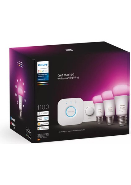 Hue 3'lü E27 Renkli Akıllı LED Ampul Başlangıç Seti Akıllı Butonlu fırsatları