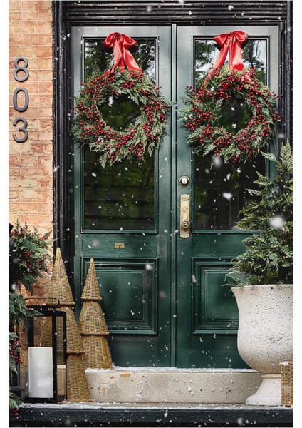 Crate& Barrel Alford Rattan Ön Kapı Dekor Seti 3’lü Dış Mekan Yılbaşı Süsleri modelleri