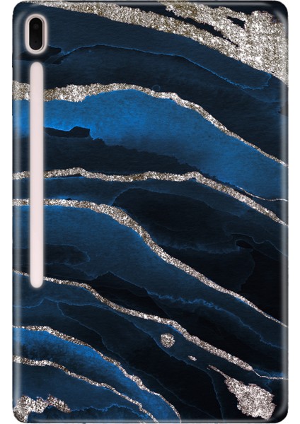 Samsung Galaxy Tab S7-Fe Lte SM-T737 Kılıf Tablet Için Desenli Silikon Kapak - Yaldız Mermer