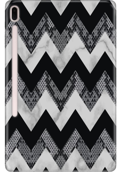 Samsung Galaxy Tab S7-Fe Lte SM-T737 Kılıf Tablet Için Desenli Silikon Kapak - Zigzag Mermer