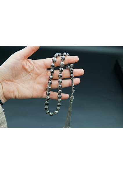 Siyah İnci Oltutaşı Badem Kesim Nakış Işlemeli Oltu Taşı Tesbih ST000154 fiyatları