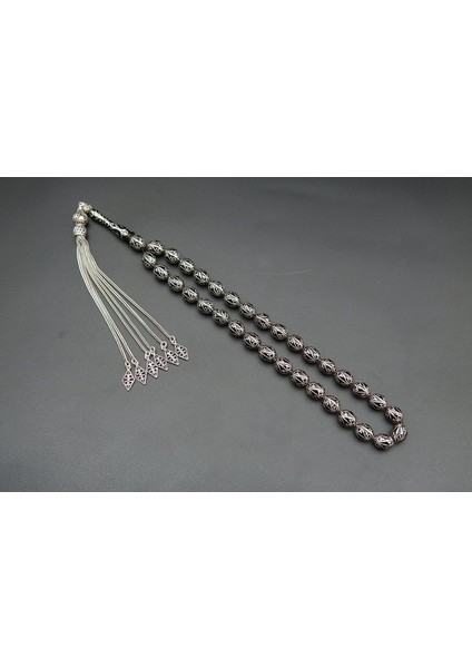 Siyah İnci Oltutaşı Badem Kesim Nakış Işlemeli Oltu Taşı Tesbih ST000154 fırsatları