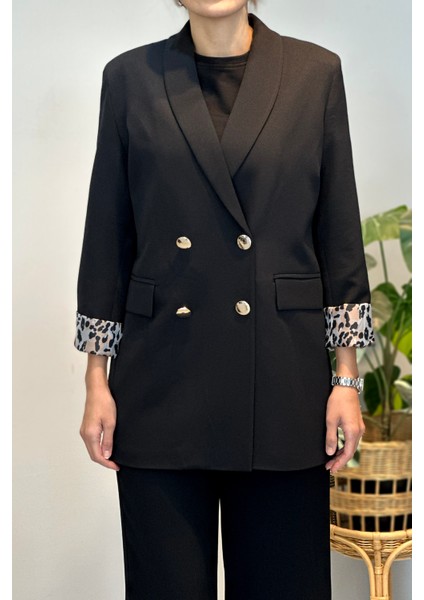 Kadın Leopar Astar Detay Blazer Ceket 1156 Siyah fiyatları