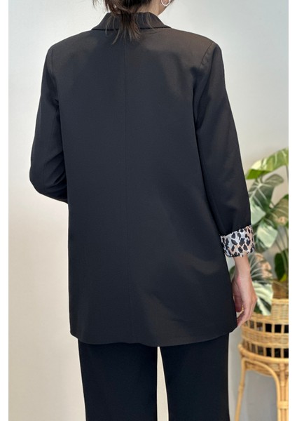 Kadın Leopar Astar Detay Blazer Ceket 1156 Siyah fırsatları