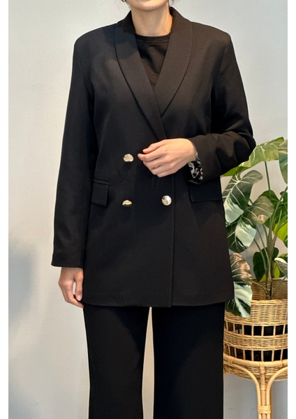 Kadın Leopar Astar Detay Blazer Ceket 1156 Siyah indirimleri