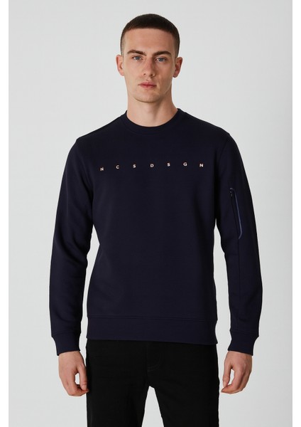 Erkek Sweatshirt Bisiklet Yaka Fermuar Detaylı Ncs Dsgn Lacivert 1669