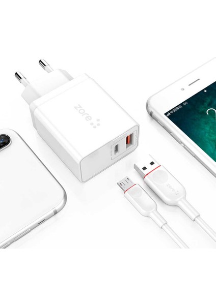​​zore Xmac Serisi Zr-X2 Micro 2 In 1 Şarj Seti - Beyaz fırsatları
