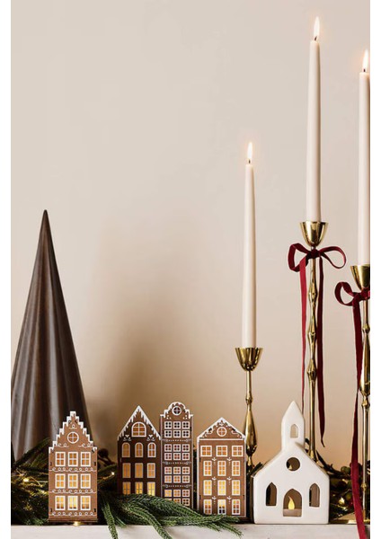 LED Gingerbread Holiday Village Set 4 Ahşap Aydınlatmalı Evler Yılbaşı Temalı modelleri