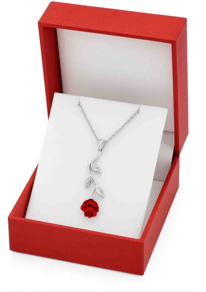 925 Ayar Gümüş Rodyum Kaplama Ters Güllü Kolye