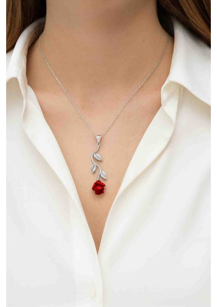 925 Ayar Gümüş Rodyum Kaplama Ters Güllü Kolye fiyatları