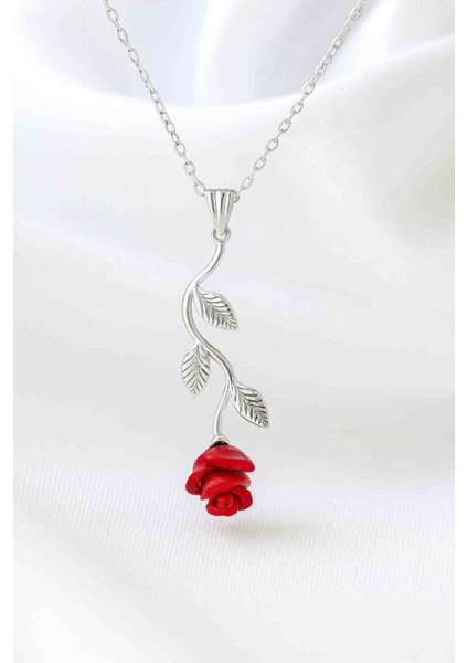 925 Ayar Gümüş Rodyum Kaplama Ters Güllü Kolye modelleri