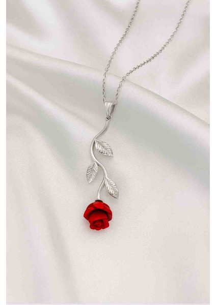 925 Ayar Gümüş Rodyum Kaplama Ters Güllü Kolye fırsatları