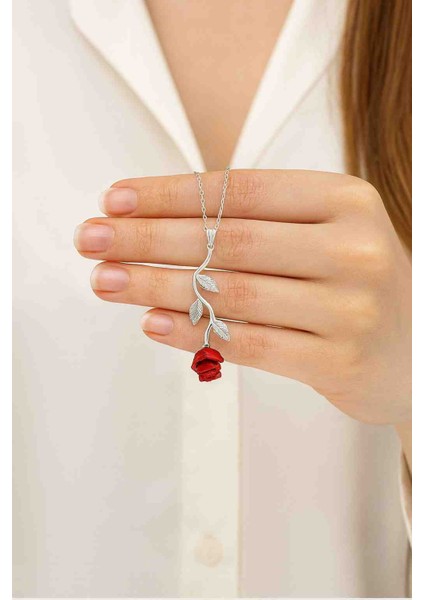 925 Ayar Gümüş Rodyum Kaplama Ters Güllü Kolye indirimleri