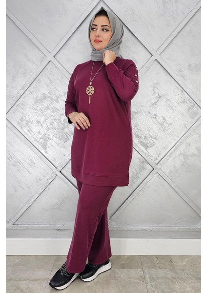 Kadın Kol Kısmı Çıt Çıt Detaylı Kolyeli Tesettür Takım