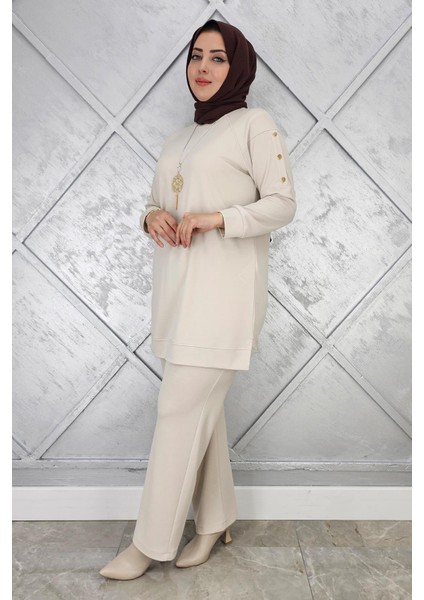 Kadın Kol Kısmı Çıt Çıt Detaylı Kolyeli Tesettür Takım