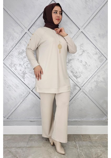 Kadın Kol Kısmı Çıt Çıt Detaylı Kolyeli Tesettür Takım fiyatları