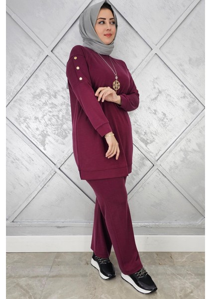Kadın Kol Kısmı Çıt Çıt Detaylı Kolyeli Tesettür Takım modelleri